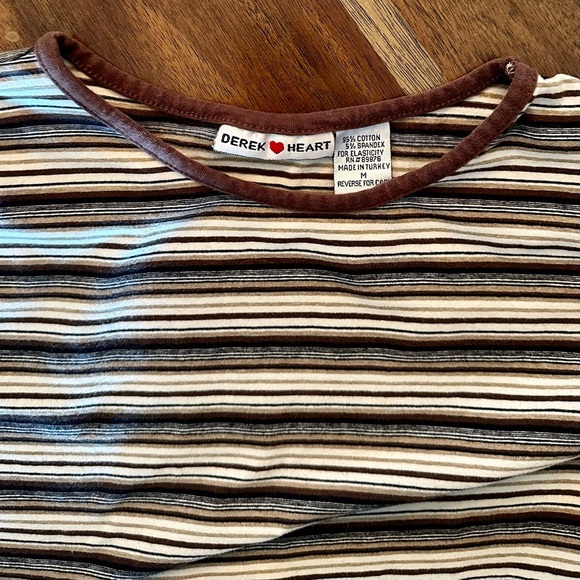 Vintage Derek Heart Brown Striped Fitted Long Sleeve Tee Size M - Picture 4 of 6